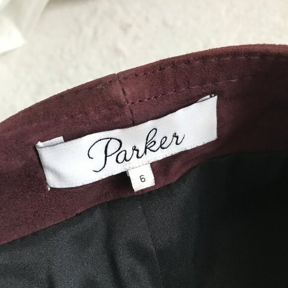 Parker Leather Mini Skirt Burgundy Lace Up Womens 6 - Picture 4 of 9